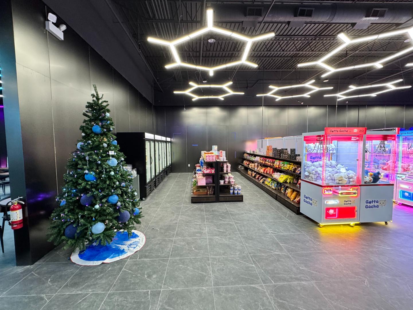Market shelves and snack displays